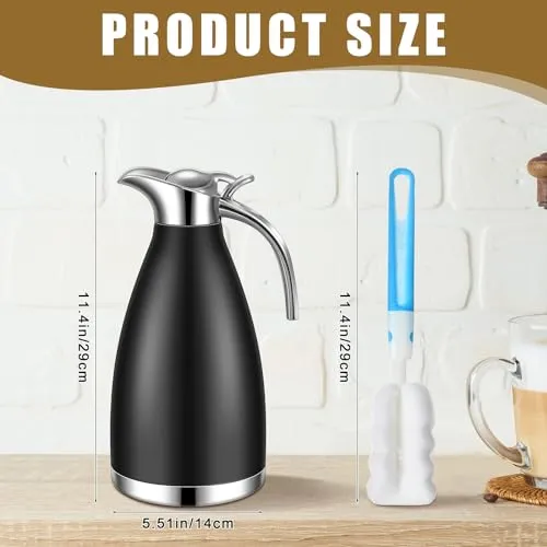 Uiifan 2 Pieces 68 oz Stainless Steel Coffee Thermal Carafe, Thermal Coffee Carafe Insulated Double Walled Vacuum Thermal Pot Flask with Brushes 12 Hour Heat Retention (Black, White)