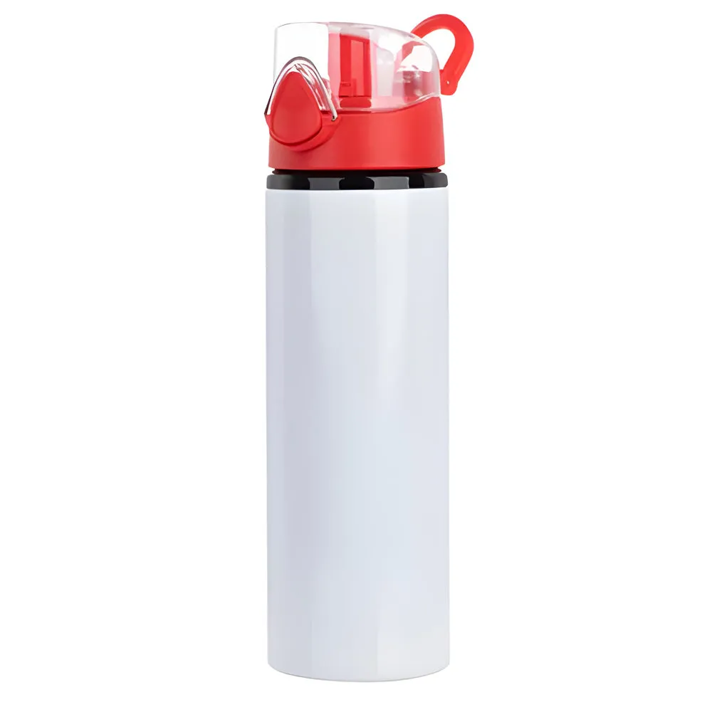 Water Bottles - RED - Coloured Flip Lid - 750ml - White