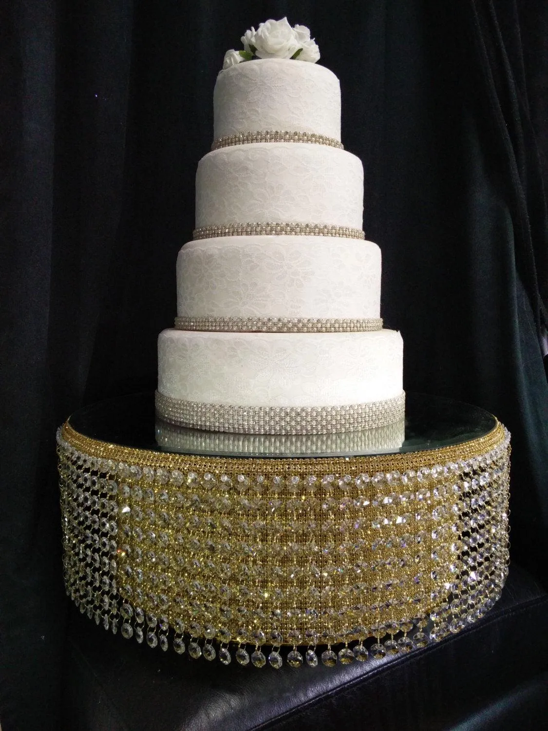 Wedding cake stand Tall waterfall design - Real glass crystals by Crystal wedding uk