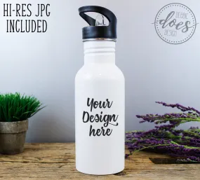 White Sublimation Water Bottle with Straw Mockup 3