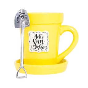 Yellow Flower Pot Mug w/Scripture - “Hello Sunshine”